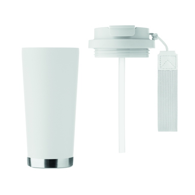 Topaz 500 ml biały – stal z recyklingu, pasek RPET