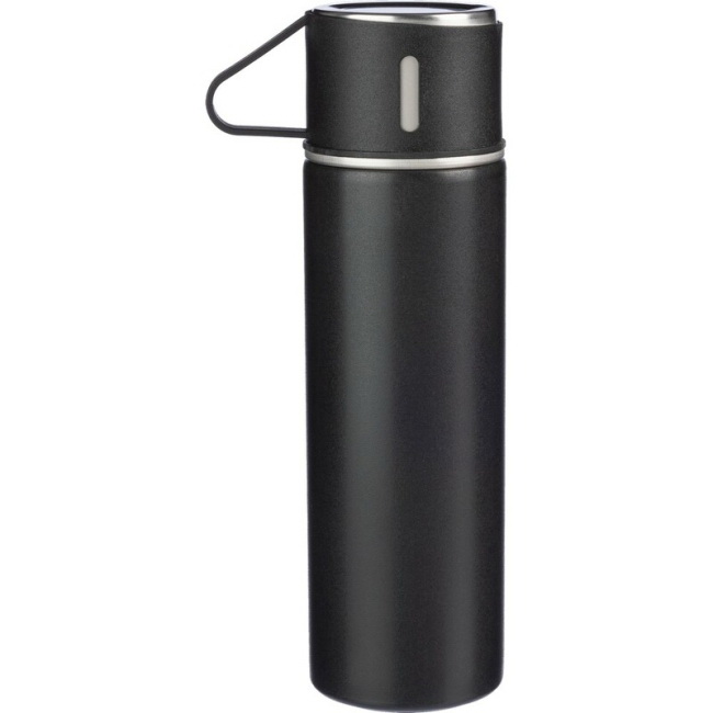 Zestaw czarny: termos 420 ml + 3 kubki z logo