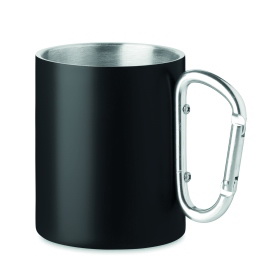 Czarny kubek stalowy 300 ml z karabińczykiem