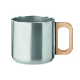Kubek stalowy 350 ml, srebrny mat, drewniany uchwyt