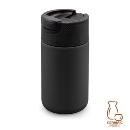 Kubek termiczny 400 ml z ceramiką, czarny z uchem