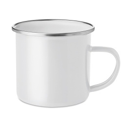 Retro biały kubek emaliowany 350 ml z logo